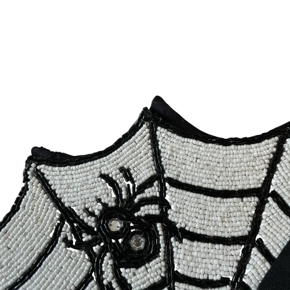 2pc Rachel Zoe Halloween Spider Web Beaded Placemat Charger 15in Black & White